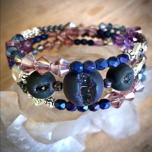 Cuff bracelet several Czech beads/crystals Druzy